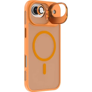 Caseart Apple iPhone 17 Air Lens Hediyeli Kapak Kamera Korumalı Wireless Şarj Özellikli Standlı Premium Kılıf - Turuncu