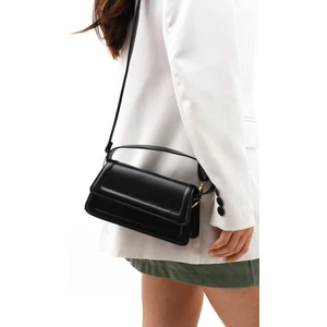 Moi Siyah Kadın Şık Tasarım Çıtçıtlı Ayarlanabilir Askılı El, Kol ve Omuz Çantası U:10 E:21 G:7 cm