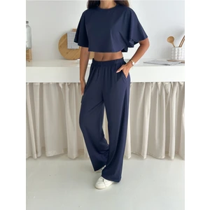 Zula Moda Kadın Iki Parça Salaş Takım – Crop Üst ve Bol Paça Pantolon – Yazlık Rahat Spor Takım