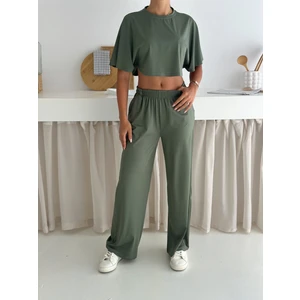 Zula Moda Kadın Iki Parça Salaş Takım – Crop Üst ve Bol Paça Pantolon – Yazlık Rahat Spor Takım