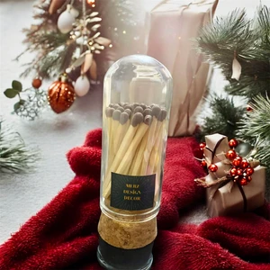 Merz Design Decor Yeni Yıl Yılbaşı Özel Yeşil Seri Cam Fanusta Çakmak Kağıtlı Mantar Kapaklı Kibrit