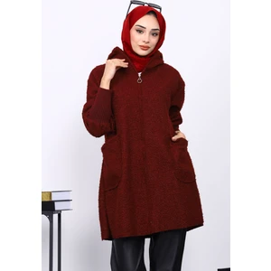 İmaj Butik Bordo Fermuarlı Cepli Buklet Kaban
