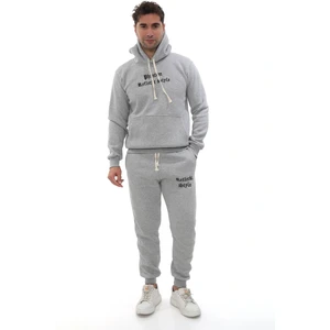 PHANTOM JEANS Açık Gri Şık Içi Polarlı Erkek Eşofman Takımı Paça Lastikli Cepli Kapüşonlu Nakış Detaylı Compact Takım