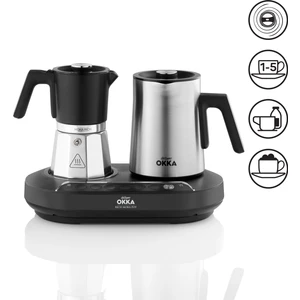 OK0027 OKKA Rich Moka Pot Karıştırıcılı Metal İtalyan ve Türk Kahve Makinesi - Krom 5 Fincan