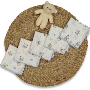 Tüm Ciltler Için Ayıcık Desenli Penye %100 Pamuk 10'lu Bebek Ağız Mendili