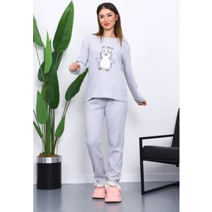 İmaj Butik Gri Kışlık Pamuklu İnterlok Pijama Takımı
