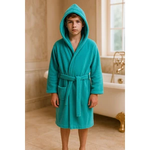 Elif Mira Genç Kız / Erkek Çocuk Kapşonlu Garson Boy Kadife Bornoz %100 Pamuklu