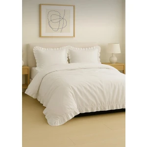 Uçkan Home Beyaz Fırfırlı %100 Pamuk Çift Kişilik Nevresim Seti