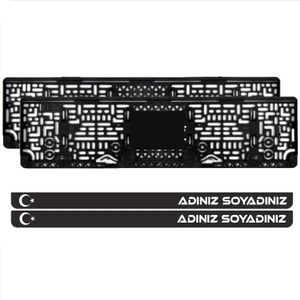 Ay Yıldız Uyumlu Kişiye Özel Isimli Parlak Siyah Lüks Pleksi Plakalık (2 Adet) - Beyaz
