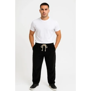 Erkek Fitilli Kadife Cepli Buggy Pantolon Oversize Rahat Kalıp - Siyah