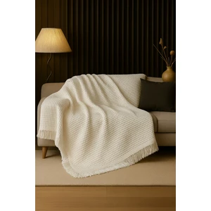 Rell Home Pamuklu Dokulu Ekru Koltuk Şalı 170X220 cm – Saçaklı Tv Battaniyesi & Dekoratif Koltuk Örtüsü