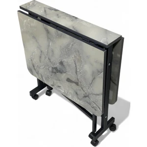 Demaz Serisi 1.sınıf 70x110 Gri Mermer Desen Açılabilir Katlanabilir Tekerlekli Masa Yemek Masası Siyah Metal Ayak
