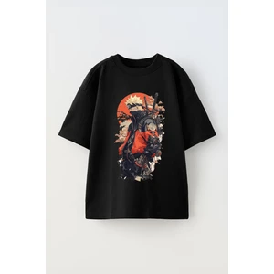Naruto 5 Baskılı Ünisex Pamuk Siyah Oversize T Shirt