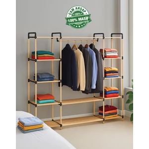 Pazaraza NA04 Moduler %100 Masif Ahşap Açık Gardrop Elbise Askısı ve Raf