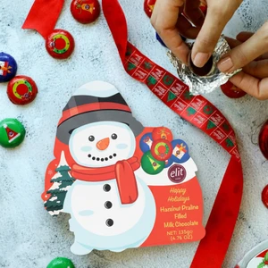 Elit Çikolata Kardan Adam Pralin Dolgulu Sütlü Çikolata Asetat Kutu 135G Glutensiz