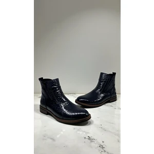 D25KB-8200 Lacivert Rugan Hakiki Deri Tam Ortopedik Günlük Kadın Bot