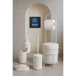 Mavi Concept 6 Parça Banyo Seti Çöp Kovalı Tuvalet Kağıtlığı-Tuvalet Fırçası-Sıvı ve Katı Sabunluk-Diş Fırçalık