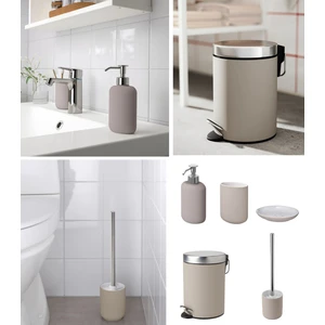 5'li Banyo Seti Çöp Kovası (Çelik) - Diş Fırçalık Sabunluk Tuvalet Fırçası (Porselen)