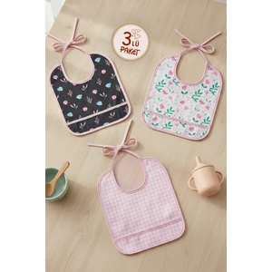 Proof 3'lü Sıvı Su Geçirmez Bebek Mama Önlüğü Ağız Silme Mendili Bağlamalı 3 Prç Pembegrup 6-24 Ay