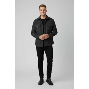 Erkek Füme Dar Kesim Cepleri Kapaklı Çıtçıtlı Ince Kaşe Ceket Mont 2500559