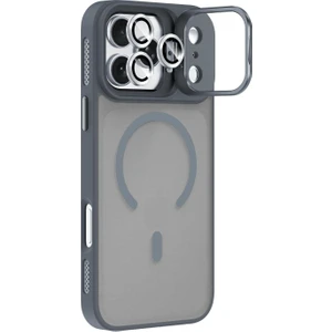 Caseart Apple iPhone 17 Pro Max Lens Hediyeli Kapak Kamera Korumalı Wireless Şarj Özellikli Standlı Premium Kılıf - Titanyum Gri