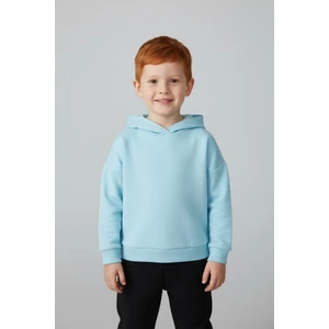 Unisex Çocuk Basic Pamuklu Kapüşonlu Sweatshirt - Mavi