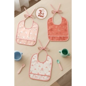 Proof 3'lü Sıvı Su Geçirmez Bebek Mama Önlüğü Ağız Silme Mendili Bağlamalı 3 Prç Somongrup 6-24 Ay