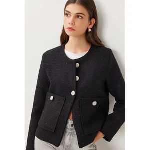 Happiness İstanbul Vatkalı Düğmeli Tüvit Ceket LOH0016 Siyah