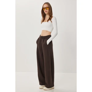 Happiness İstanbul Nervürlü Şardonlu Örme Eşofman Altı LUB0289 Kahverengi