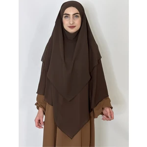 R&S Modibone Üç Katlı Hazır Peçeli Sufle Khimar Şifon Esarp 4 Ipli Kahve