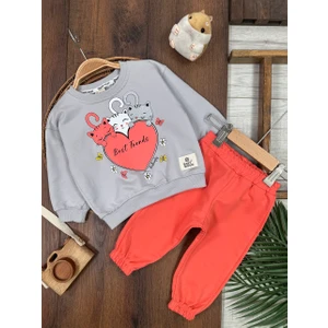 Kids Kingdom Pamuklu Mevsimlik Kedicik Detaylı  2li Kız Bebek Takım