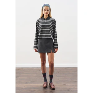 Polo Yaka Çizgili Tshırt Antrasit