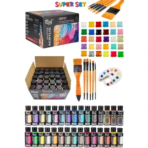Rich Mastermix 30X60ML Supermix Akrilik Boya Seti Rich Karma Zemin Fırçalı Seti 6'lı Palet Set