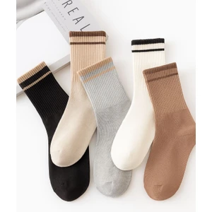 Kadın Çift Çizgili Soket Çorap 5’li Paket - Karışık Renkli