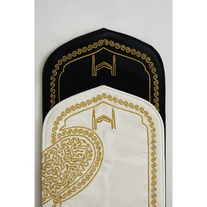 Bonny Home Beyza Siyah Krem Kadife 2'li Çift Kalpli Nakışlı Seccade Süngerli Çeyizlik Bohça Eşli Namazlık