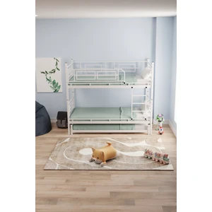 Defne Yavrulu Genç Çocuk Yatak Odası Metal Ranza ve Karyola Beyaz