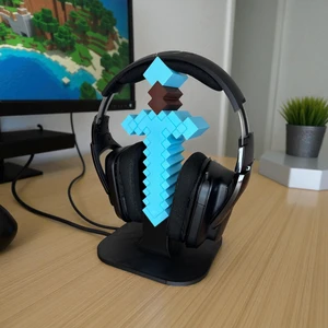 Valyria Store Minecraft Elmas Kılıç Temalı 3D Baskı Kulaklık Standı – Oyuncu Masa Aksesuarı