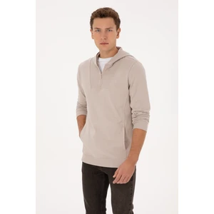 U.S. Polo Assn. Erkek Regular Fit Yarım Fermuarlı Kapüşonlu Taş Sweatshirt 50316391-VR049