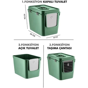 Xl 3 Fonksiyonlu Çok Amaçlı Kapalı Kedi Tuvaleti ve Taşıma Çantası 56 x 40 x 43 cm