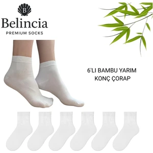 Bambu Kadın Çorap Beyaz Dikişsiz Yarım Konç 6'lı Paket