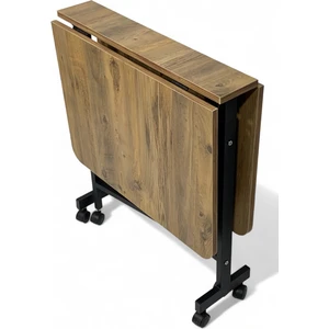 Demaz Serisi 1.sınıf 70x110 Hazar Desen Açılabilir Katlanabilir Tekerlekli Masa Yemek Masası Siyah Metal Ayak