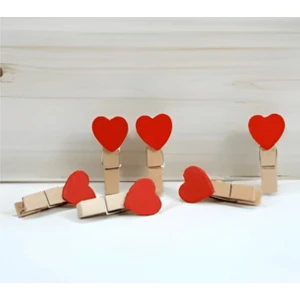 20 Adet Kırmızı Kalpli Minik Ahşap Mandal Fotoğraf Asma Mandalı Parti ve Süs Mandalı Not Kıskacı