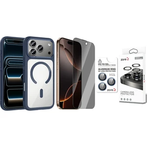 iPhone 17 Pro Max Kılıf M-Safe Şarj Özellikli Metal Kamera Çerçeveli Zore Tiko Kapak + Safir Kamera Lens + Hayalet Ekran Koruyucu