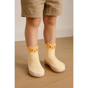 Çocuk Makosen Soket Çorap Patik Panduf – Kaydırmaz Ev & Anaokulu Ayakkabısı Sarı