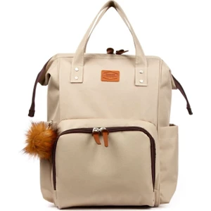 Anne Bebek Bakım Sırt Çantası 3 Termal Gözlü Puset Askı Aparatlı ve Ponpon Hediyeli Su Geçirmez Çok Gözlü Fonksiyonel Omuz Çantası