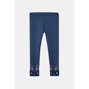 Açık Lacivert Kız Çocuk Içi Peluş Kulaklı Tavşan Nakışlı Extra Kalın Kışlık Tayt