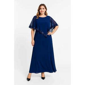 Kadın Büyük Beden Saks, Şifon ve Payet Detaylı Abiye Elbise 65N23491