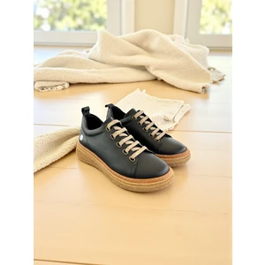 D25KA-120 Siyah Hakiki Deri Tam Ortopedik Kadın Casual Günlük Ayakkabı