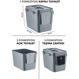 Xl 3 Fonksiyonlu Çok Amaçlı Kapalı Kedi Tuvaleti ve Taşıma Çantası 56 x 40 x 43 cm