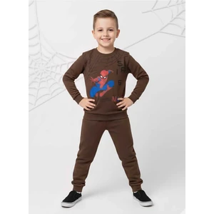 Erkek Çocuk Örümcek Adam Baskılı Kahverengi Eşofman Takımı